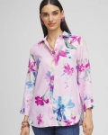 Chicos No Iron Floral Linen Shirt - ORCHID BLOSSOM
