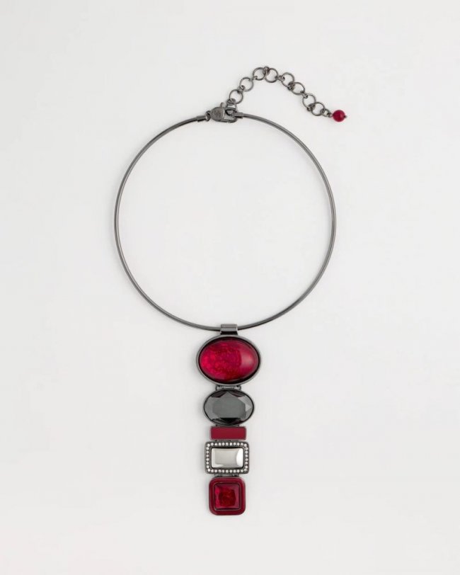 Chicos Red Linear Drop Collar Necklace - RED