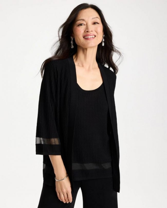 Chicos Travelers™ Sheer Stripe Cardigan - TRAVELERS BLACK
