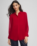 Chicos Pintuck Georgette Tunic - CARMINE RED