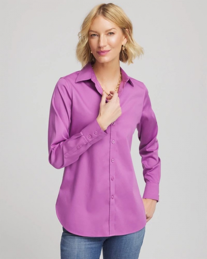 Chicos No Iron Stretch-Sateen Shirt - GOOSEBERRY