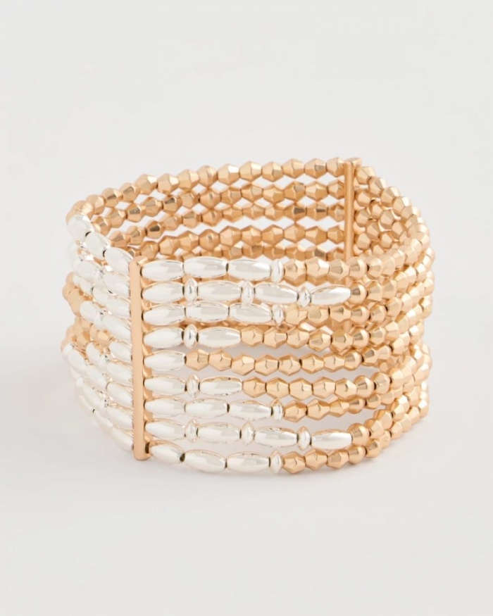 Chicos Multi-Strand Beaded Stretch Bracelet - MIXED METALS