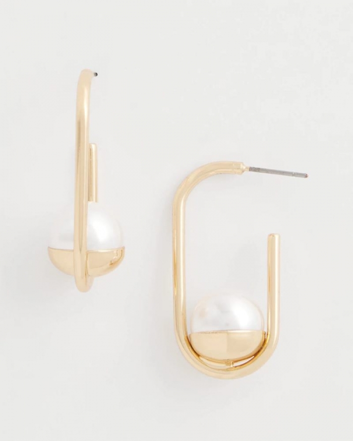 Chicos Pearl Gold Hoop Earrings - PEARL