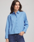 Chicos Embellished Stretch Cotton Collared Shirt - TIDAL BLUE