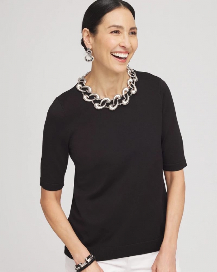 Chicos Crewneck Pullover Sweater - BLACK