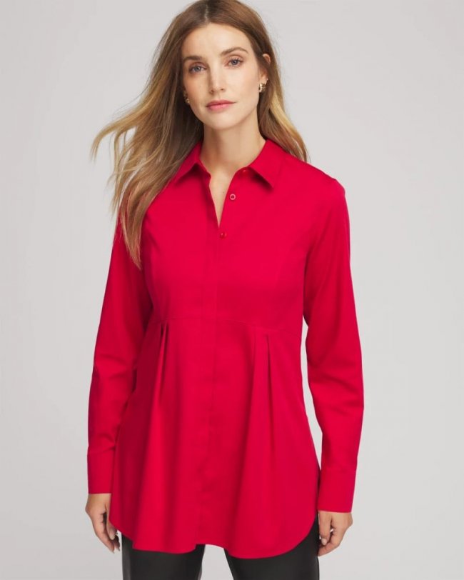 Chicos No Iron Peplum Pleated Shirt - CARMINE RED