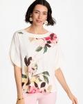 Chicos Printed Jersey & Satin Dolman Tee - HOT HONEYSUCKLE