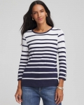 Chicos Pima Striped Button Sleeve Tee - PASSPORT BLUE Chicos Pima Striped Button Sleeve Tee - PASSPORT BLUE