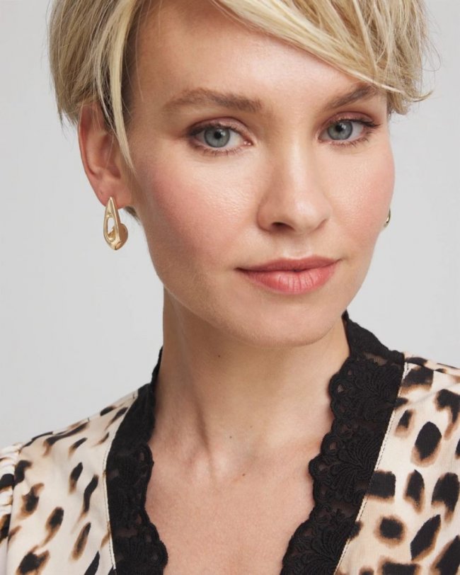 Chicos Gold Puff Hoop Earrings - GOLD