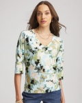 Chicos Printed Dolman V-Neck Pullover Sweater - BLUE MENTHE