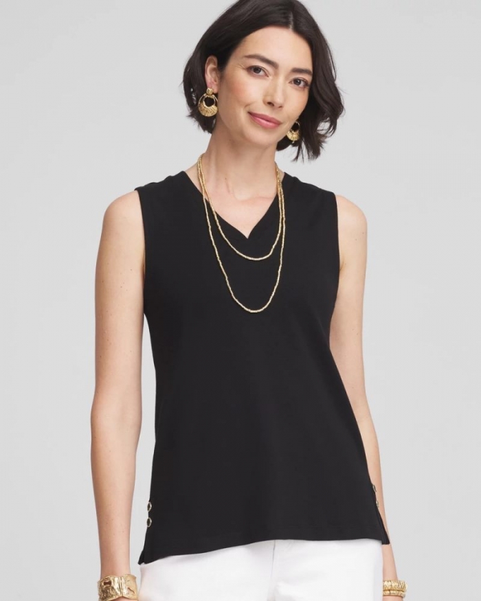 Chicos Sleeveless V-Neck Button Tank - BLACK