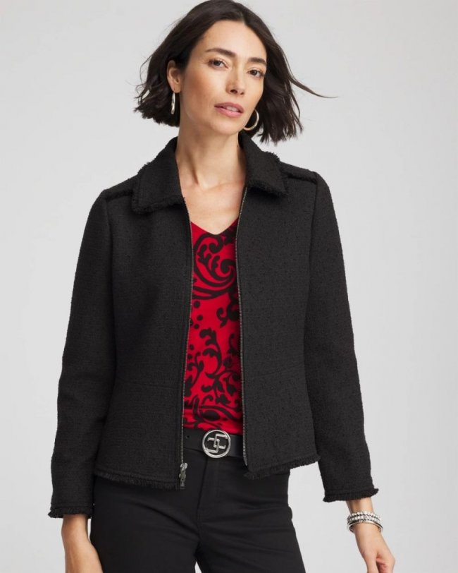 Chicos Bouclé Peplum Jacket - BLACK