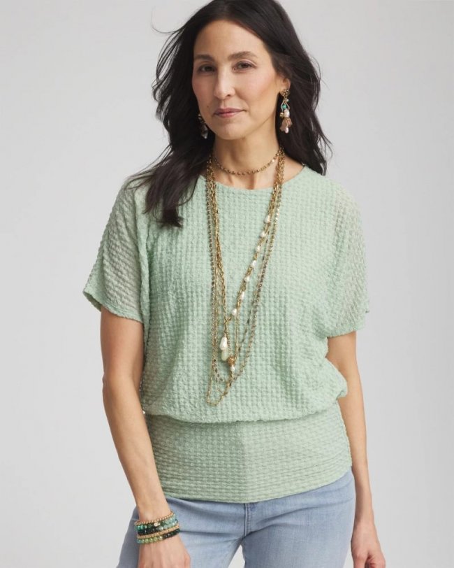 Chicos Jacquard Banded Hem Top - MOROCCAN MINT