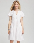 Chicos Embroidered Popover Dress - ALABASTER