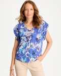 Chicos Paisley Cotton Slub Epaulette Tee - AMPARO BLUE Chicos Paisley Cotton Slub Epaulette Tee - AMPARO BLUE