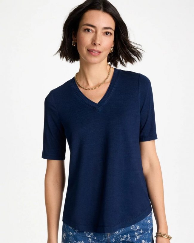 Chicos Cotton Slub V-Neck Tee - RIVIERA AUTHENTIC
