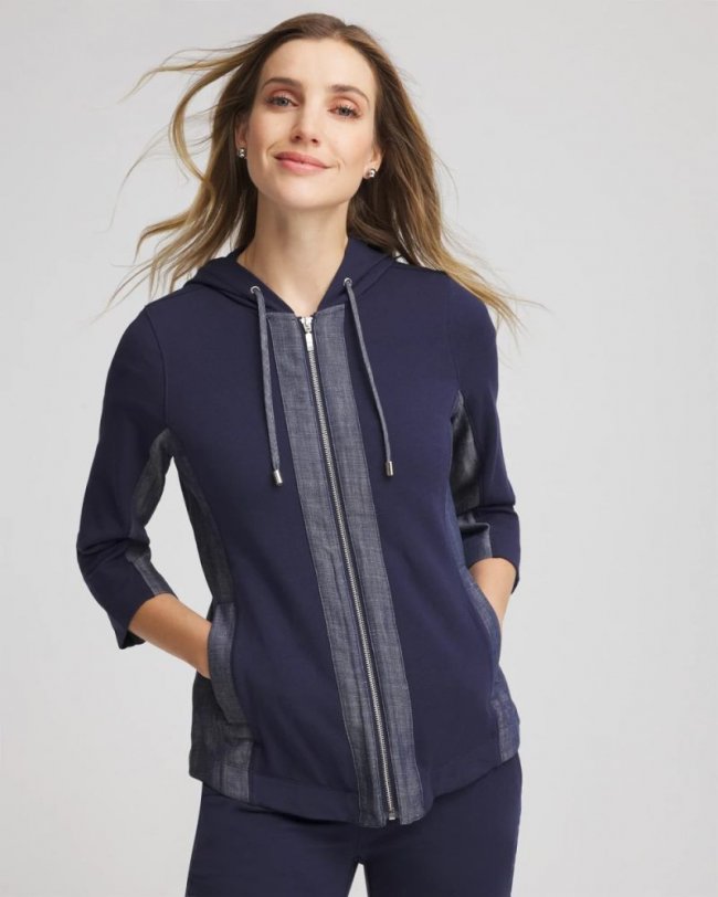 Chicos Zenergy® French Terry & Chambray Jacket - PASSPORT BLUE Chicos Zenergy® French Terry & Chambray Jacket - PASSPORT BLUE