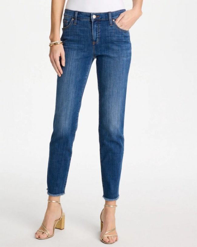 Chicos Girlfriend Slim Frayed Ankle Jeans - KAILUA INDIGO
