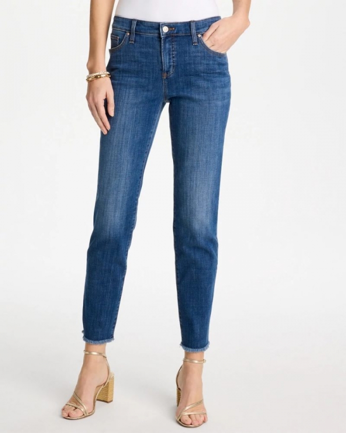 Chicos Girlfriend Slim Frayed Ankle Jeans - KAILUA INDIGO