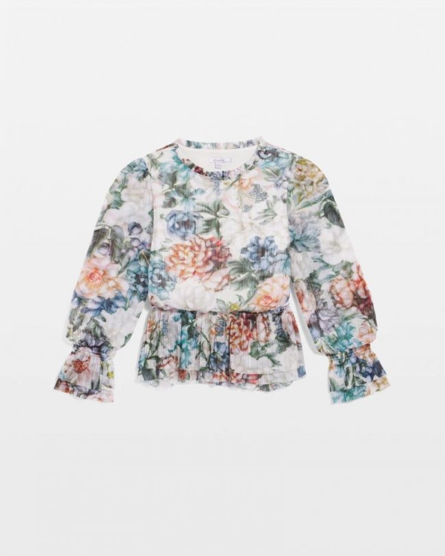Chicos Rose Print Crinkle Top - ECRU