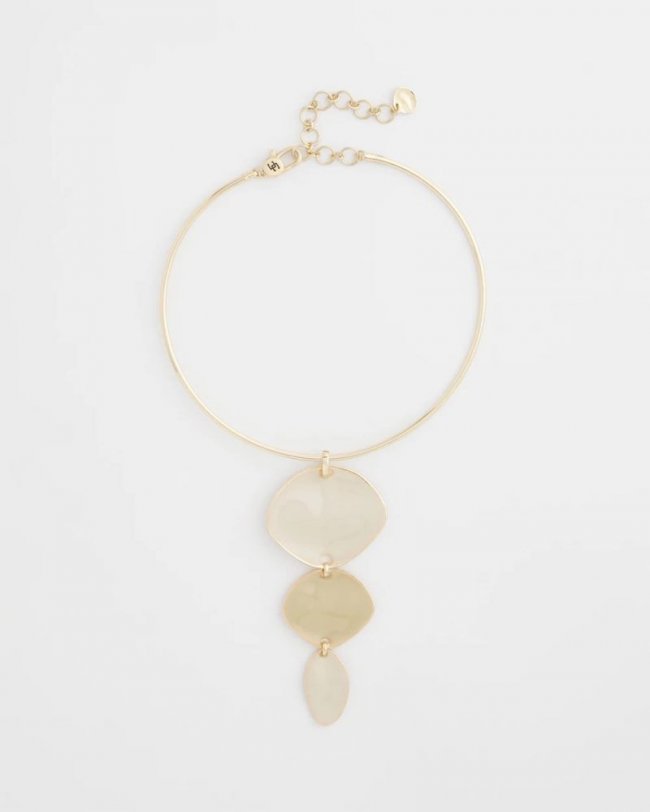 Chicos Linear Reversible Pendant Necklace - WHITE/GOLD