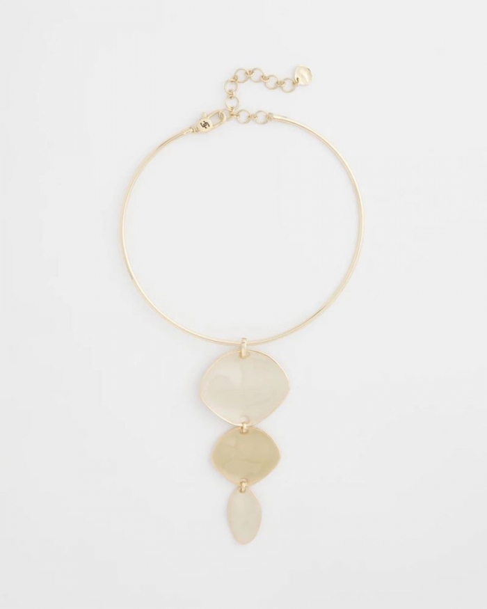 Chicos Linear Reversible Pendant Necklace - WHITE/GOLD