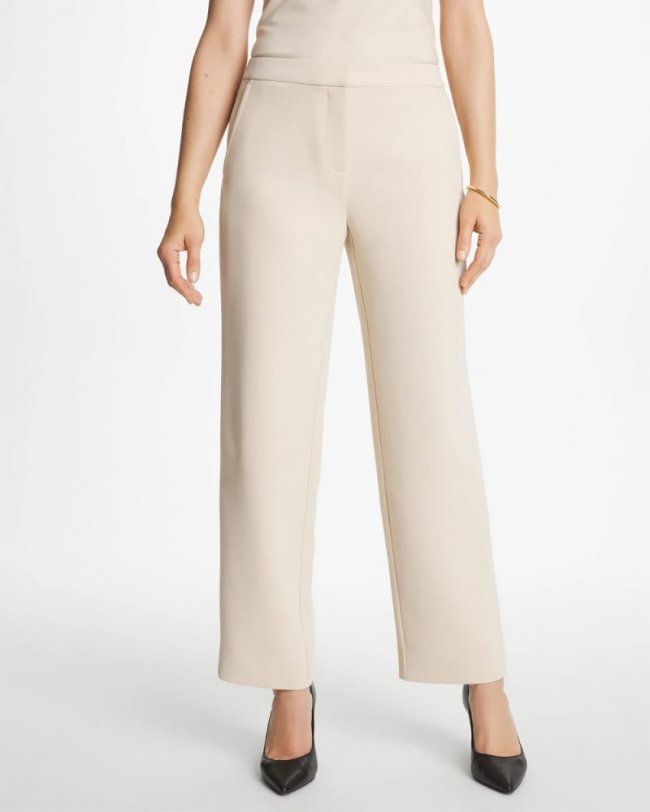 Chicos Textured Straight Tapered Ankle Pants - PALE SAND