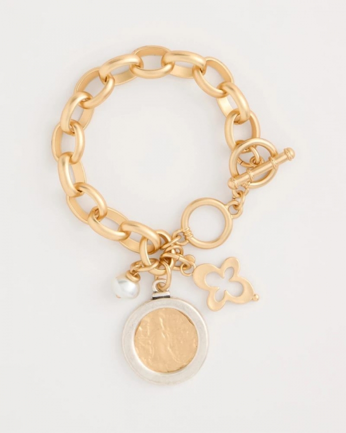 Chicos Toggle Bar Charm Bracelet - GOLD