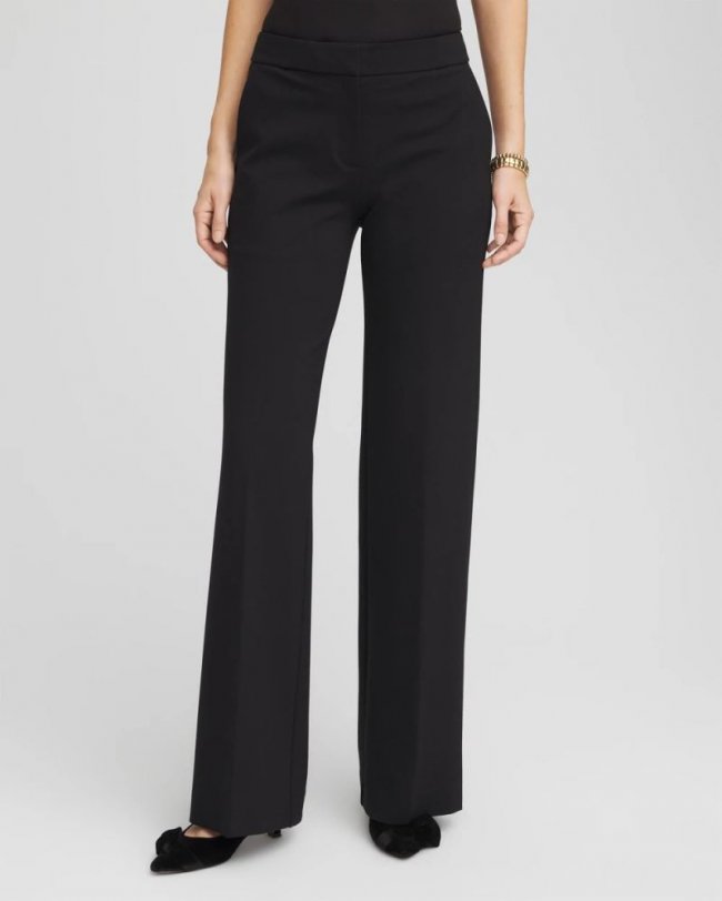 Chicos Emme Wide-Leg Trouser Ponte Pants - BLACK