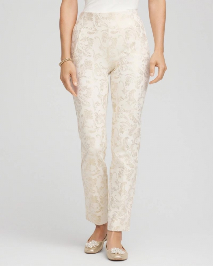 Chicos Juliet Golden Foiled Slim Ankle Pants - ENGLISH CREAM