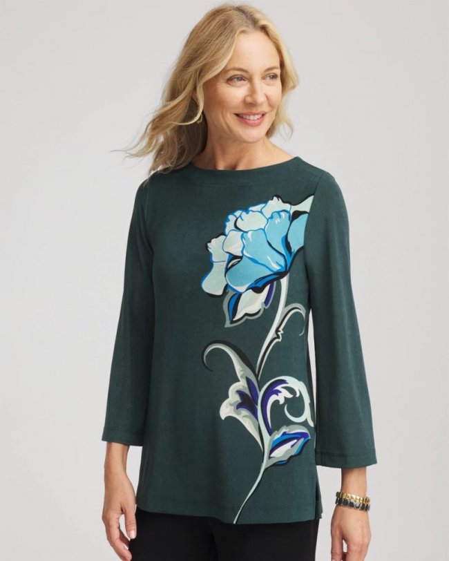 Chicos Travelers™ Artisanal Boatneck Tunic - DARKEST SPRUCE