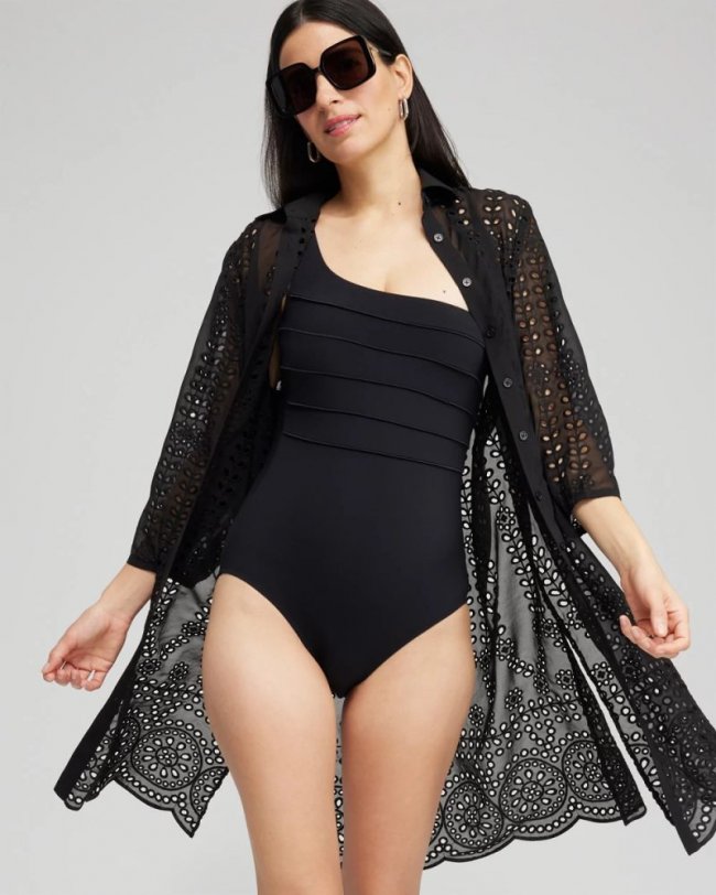 Chicos Shirt Dress Swim Coverup - BLACK