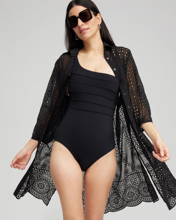 Chicos Shirt Dress Swim Coverup - BLACK