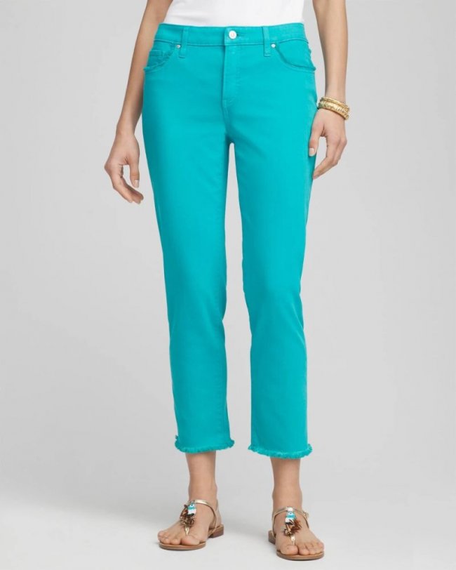 Chicos Girlfriend Frayed Cropped Jeans - SEASPRAY