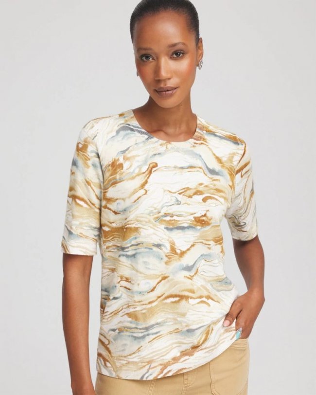 Chicos Printed Crewneck Sweater - ECRU Chicos Printed Crewneck Sweater - ECRU