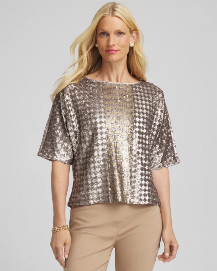 Chicos Art Deco Dolman Sequins Tee - GOLD
