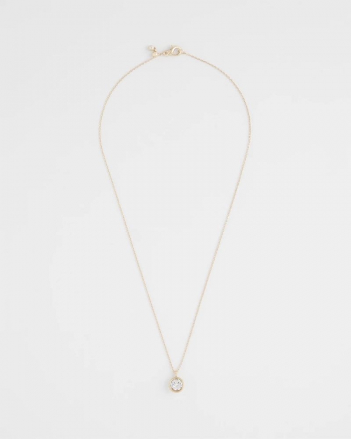 Chicos Bezel Set Pendant Goldtone Necklace - GOLD