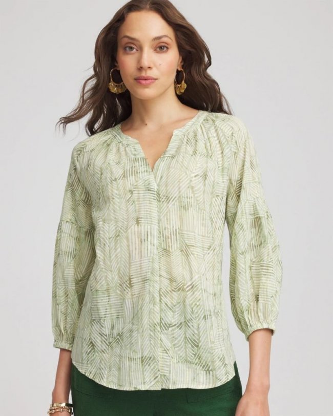Chicos Lurex Stripe Cotton Blouse - SALTED LIME