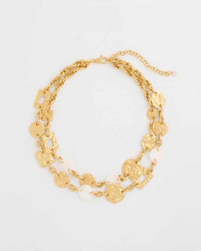 Chicos Pearl Hammered Short Necklace - GOLD