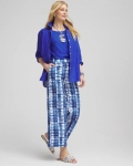 Chicos Tie-Dye Linen Cropped Pants - BLUE