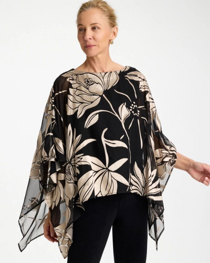 Chicos Travelers™ Burnout Floral Chiffon Top - TRAVELERS BLACK