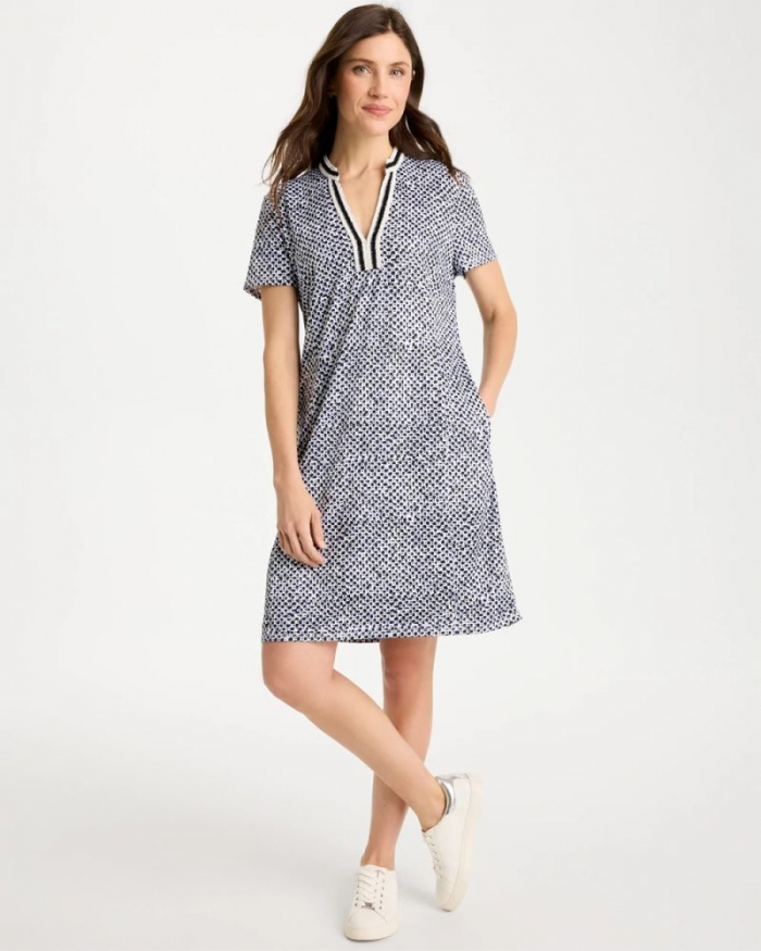 Chicos Zenergy® UPF Crochet Contrast Trim Dress - BLUE MUSE