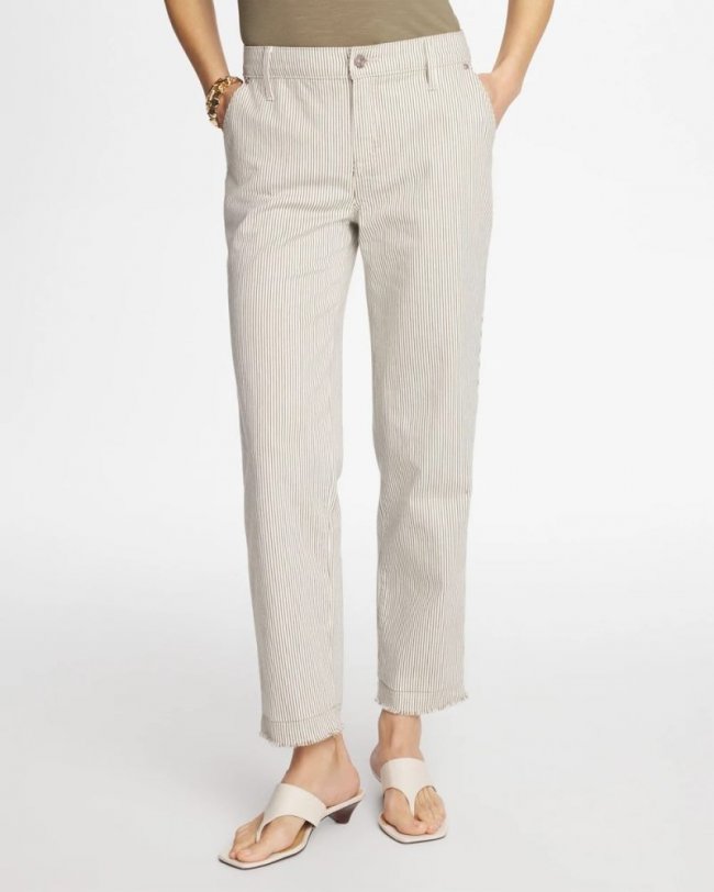 Chicos Stripe Girlfriend Straight Ankle Jeans - LICHEN