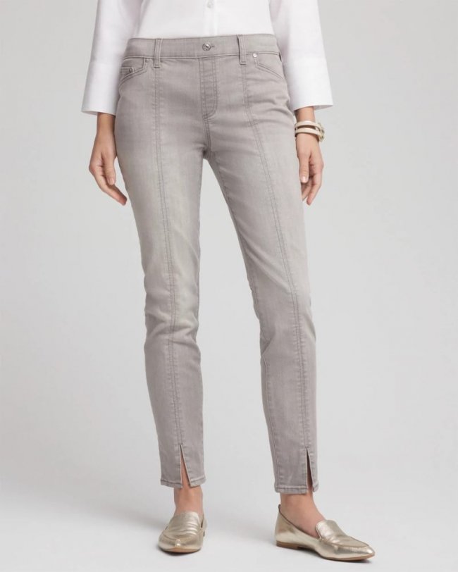 Chicos Silver Pull-On Slim Ankle Jeggings - SILVER BIRCH WASH