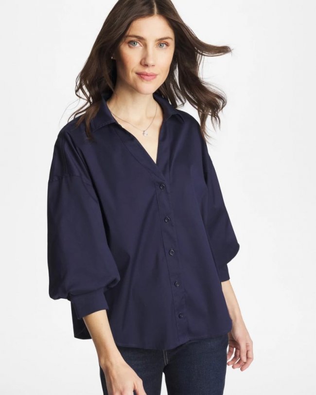 Chicos Poplin Billow Sleeve Blouse - PASSPORT BLUE