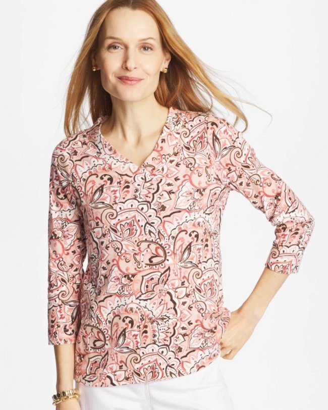 Chicos Pima 3/4 Sleeve Tee - ROSE SMOKE
