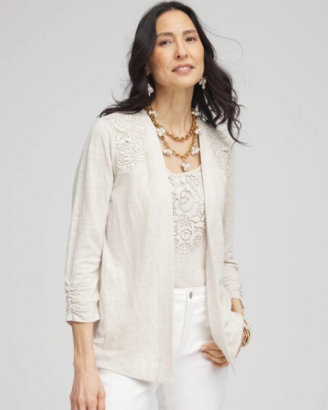 Chicos Lace Linen Cardigan - RIVER ROCK Chicos Lace Linen Cardigan - RIVER ROCK