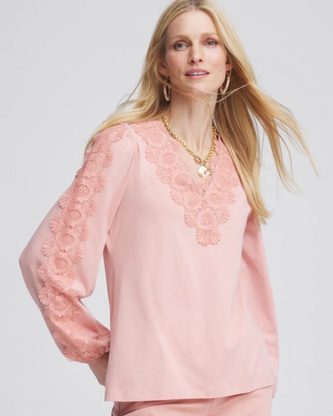 Chicos Scalloped-Lace Pima Top