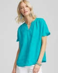 Chicos Linen Flutter-Sleeve Popover Top - SEASPRAY Chicos Linen Flutter-Sleeve Popover Top - SEASPRAY