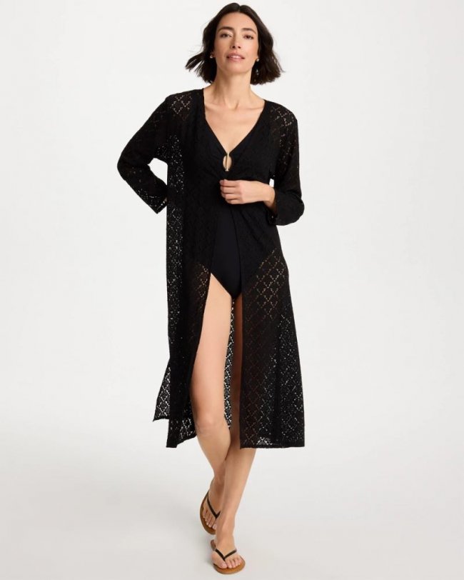 Chicos Long Knit Swim Cover-Up - BLACK